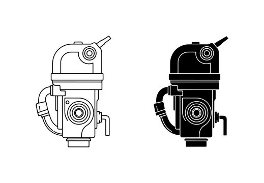 Carburetor Vector Icons, Mechanical Engine Parts, Automotive Component Graphics, Black and White Machine Elements