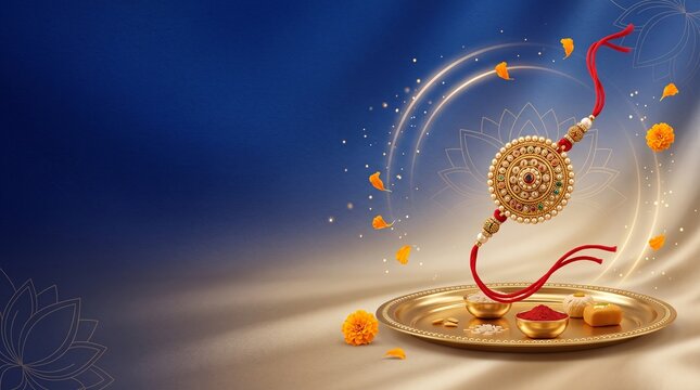 Raksha Bandhan Banner With Luxury Suspended Traditional Rakhi