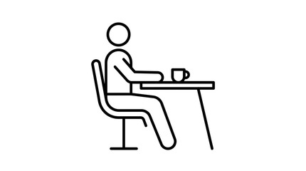 Fototapeta premium Minimalist vector line illustration showing seated person resting at table with coffee cup icon design