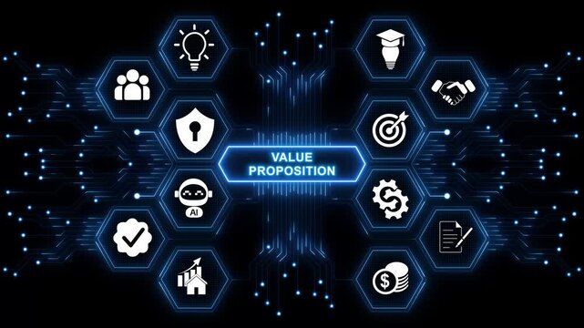 Value Proposition Animation Featuring Connected Business Strategy and Futuristic Smart Technology Interface Background. with neon toolbox any item use for animation