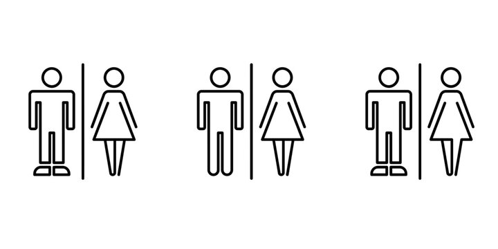 Toilet, bathroom, lavatory, restroom and WC icon set with clean vector symbols for signs, facilities and design.