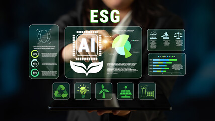 Fototapeta premium Futuristic Presentation of AI Technology for Environmental, Social, and Governance (ESG) Considerations in Corporate Settings Quark.