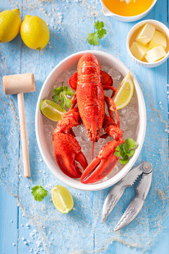 Steamed and fresh lobster with orange butter sauce.