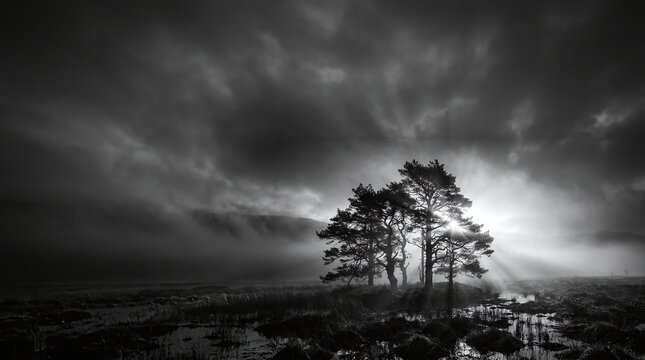 Misty Pine Forest Volumetric Moonbeams Presentation Backdrop