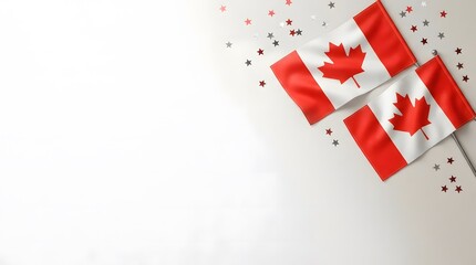 Fototapeta premium Festive labor day background featuring canadian flags and confetti on a clean white surface with copy space