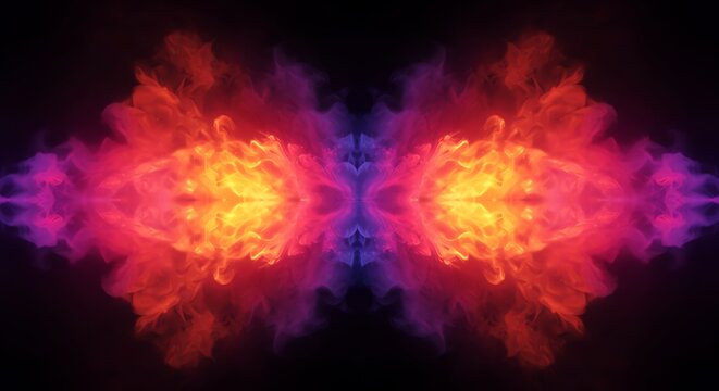 Symmetrical colorful smoke on black background