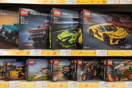 Lego construction kits for sale at Lego Store. Lego is a line of plastic construction toys that are manufactured by The Lego Group company in Denmark. Minsk, Belarus - June 10, 2026