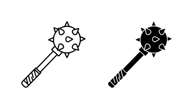 Medieval Maces, Spiked Club Weapon Icons, Black and White Vector Symbols for History and Gaming