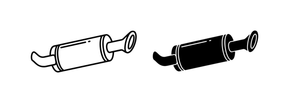 Car Exhaust Muffler Icons, Black and White Vector Silhouettes for Automotive Repair and Design
