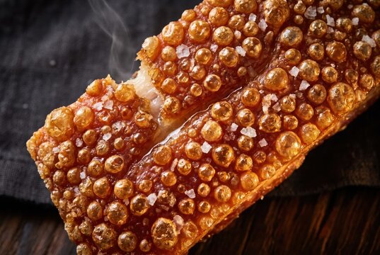 Golden crackling with coarse salt and crispy texture