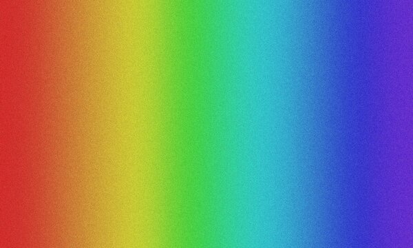 Vibrant rainbow color spectrum gradient background. Grainy noise textured overlay on red, orange, yellow, green, blue, and purple transition. Abstract backdrop for creative graphic design.