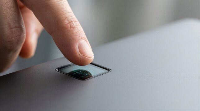 Finger Touching a Digital Fingerprint Scanner for Biometric Authentication