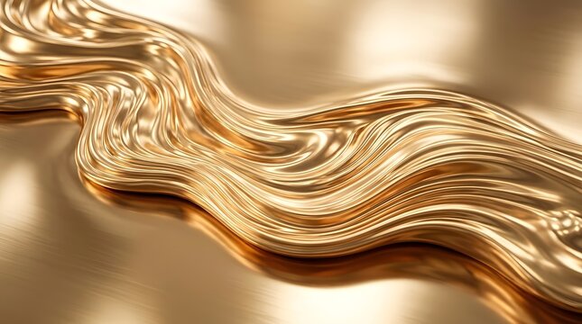 Close-up of shimmering liquid gold metallic texture with flowing molten wave pattern