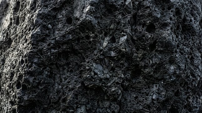 Close-up of rough charcoal volcanic lava rock texture with deep natural cracks and porous surface