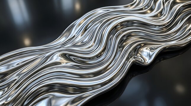 Sleek metallic silver liquid wave texture for futuristic design and modern backgrounds