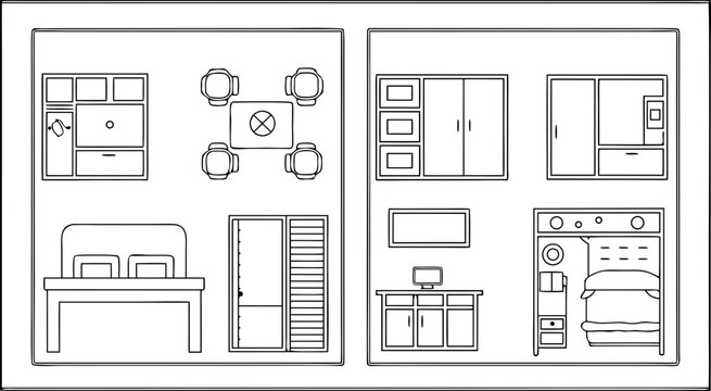Architectural floor plan layout with labeled furniture on white