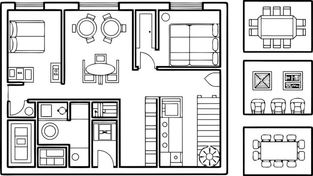 Architectural floor plan with furniture layout on a white background