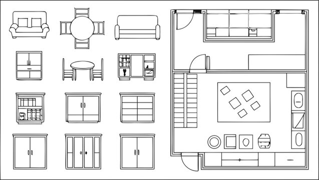Architectural floor plan with furniture on a white background layout