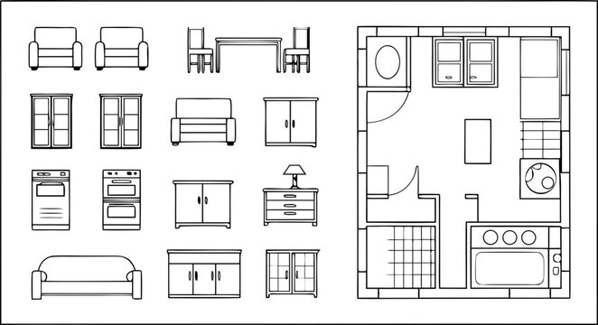Architectural floor plan with furniture on white background floorplan