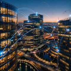 Obraz premium Futuristic smart city with high speed internet network connection 20
