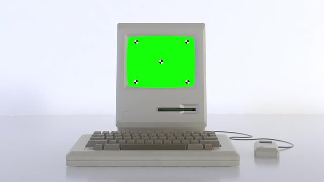 Laptop Green Screen Mockup on White Desk