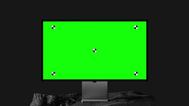 Laptop Screen Green Screen Mockup on Dark Desk