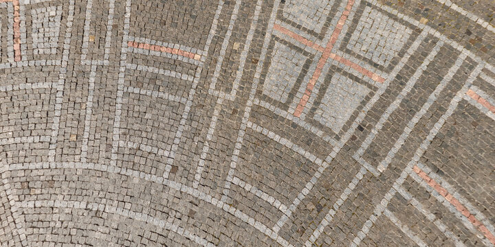 top view of surface of pedestrian path with paving slabs