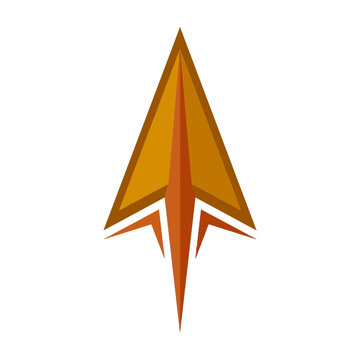 Sharp arrowhead symbol pointing upward with bronze and orange tones