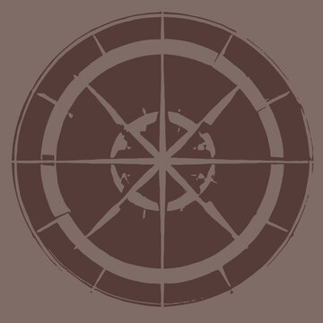 Abstract brown circular compass symbol with geometric concentric lines