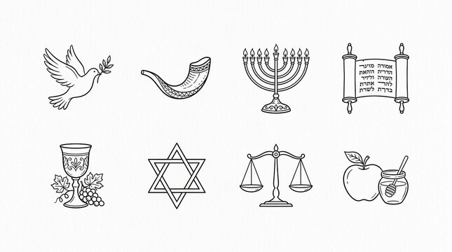 Set of jewish holiday religious icons vector illustration sketches