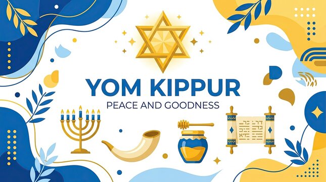 Yom kippur peace and goodness greeting card design with traditional symbols