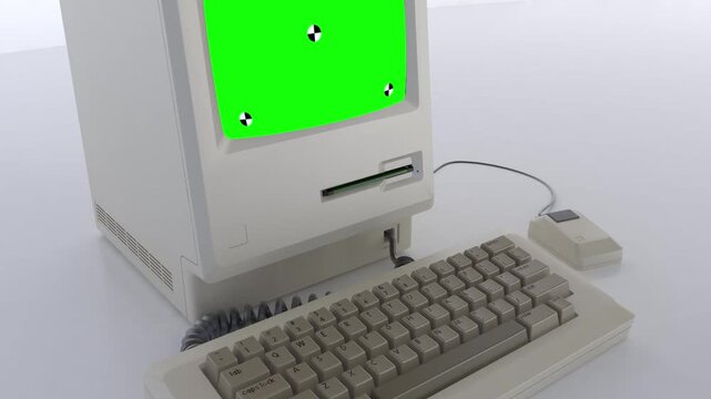 Vintage Computer Green Screen Mockup