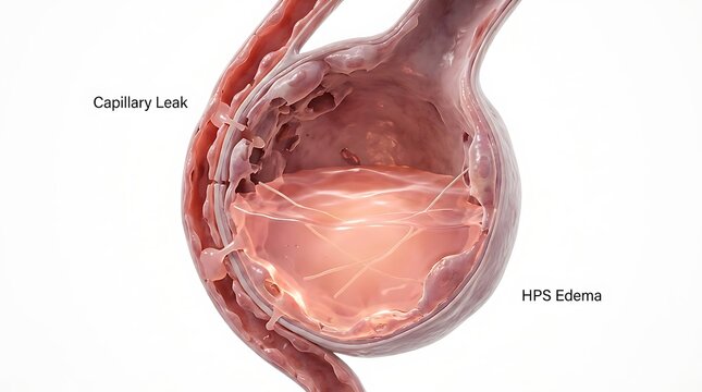 Medical illustration showing capillary leak syndrome structure and biological process