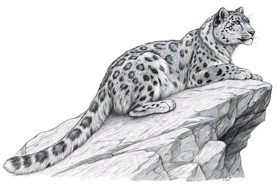 Snow leopard resting on rocky surface
