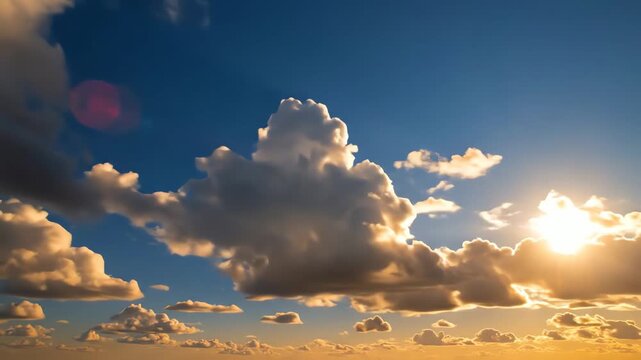 Sun shining through clouds in blue sky
