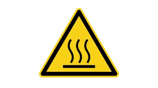 Hot surface warning sign with black wavy lines on a yellow background caution hazard temperature heat danger alert symbol