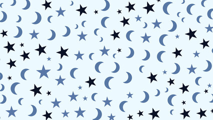 Whimsical seamless pattern featuring blue crescent moons and stars on a soft light blue background, perfect for nursery decor, children's bedding, sleepwear designs, or dreamy creative projects. © Sumon