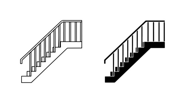 Staircase Vector Icons, Simple Stairs, Architectural Steps, Black and White Design Elements