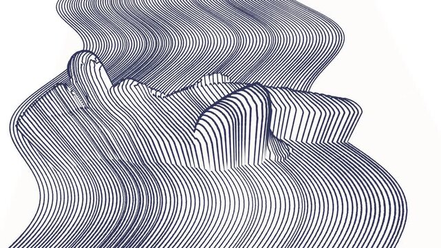 Abstract line art animation of a person laying down appearing in wavy motion graphics