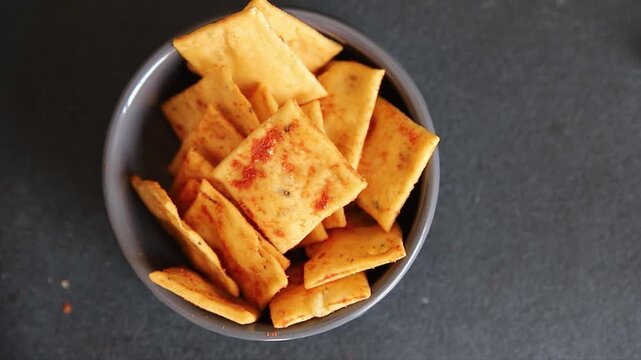 Cracker paprika flavor apero natural ingredients tasty snack fresh, delicious, gourmet food background on the table rustic food top view copy space