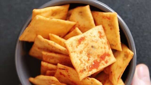 Cracker paprika flavor apero natural ingredients tasty snack fresh, delicious, gourmet food background on the table rustic food top view copy space