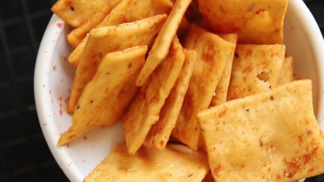 Cracker paprika flavor apero natural ingredients tasty snack fresh, delicious, gourmet food background on the table rustic food top view copy space