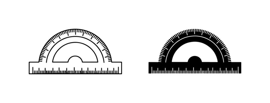 Protractor Icons: Geometric Measurement Tools, Angle Calculators, Drafting Instruments