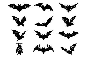 Fototapeta premium Set of black bat silhouettes for Halloween design elements and spooky vector icons