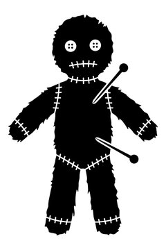 Black Voodoo Doll with Pins Vector Illustration for Halloween and Occult Design Projects