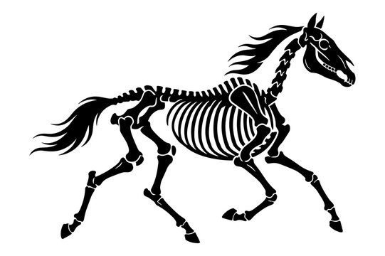 Running horse skeleton silhouette vector illustration for halloween and gothic design