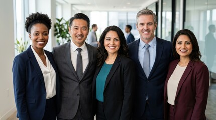 Obraz premium Diverse group of business professionals standing together in modern office