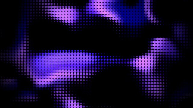 Abstract purple and blue halftone dot pattern on black background with glowing light texture and modern aesthetic