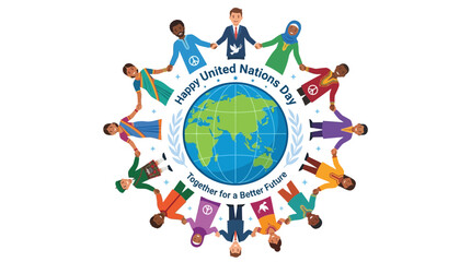 Fototapeta premium Diverse group of people holding hands around globe for international unity