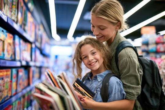 Parent and Child Shopping for School Supplies Together